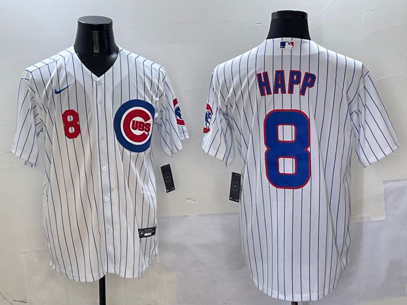 Men Chicago Cubs #8 Happ White Stripe Game Nike 2025 MLB Jersey style 4->chicago cubs->MLB Jersey